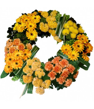COURONNE DE FLEURS DEUIL HALO D'OR - ENVOYER DES FLEURS